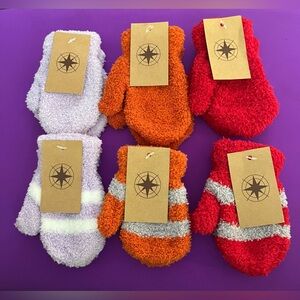 Adorable youth mittens. Red, gray, orange, lavender, white in these 6 pair. NWT.